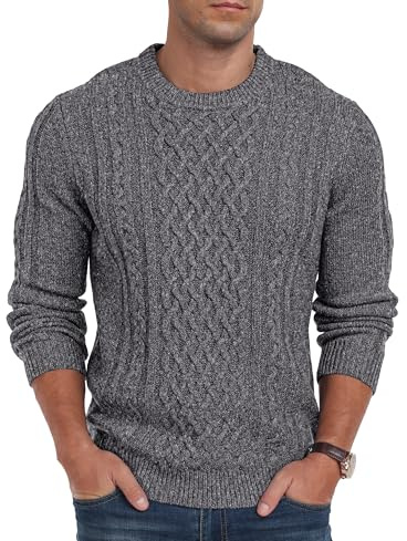 Hisir Men's Cable Knit Jumpers Crew Neck Winter Thick Warm Long Sleeve Pullover Sweater for Men UK