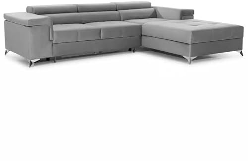 Ecksofa mit Schlaffunktion Amandi L-Form, Sofa Couch mit Bettkasten, 3-Sitzer Eckcouch, Schlafsofa für Wohnzimmer, Big Sofa Couch mit Schlaffunktion (Hellgrau, Rechts)