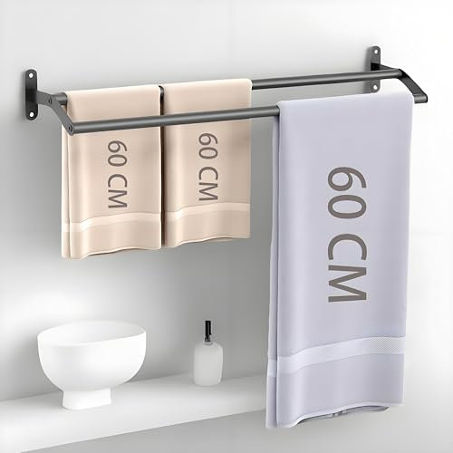 Gypie Badetuchhalter Doppelt,Handtuchhalter Schwarz Wand,Handtuchhalter Bad Wand,Handtuchstange Wandmontage,Handtuchhalter Zum Bohren,Premium Duschtuchhalter Passend Für Badezimmer,Küche(60cm)