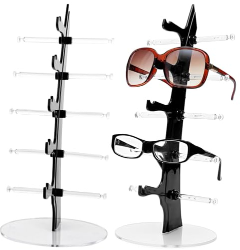SHUESS 2er Brillenhalter Brillenständer für mehrere Brillen, Acryl Sonnenbrillenhalter für 5 Brillen, Sonnenbrillen Aufbewahrung 34x16cm Brillenablage Ausstellungsstand zur Aufbewahrung & Präsentation