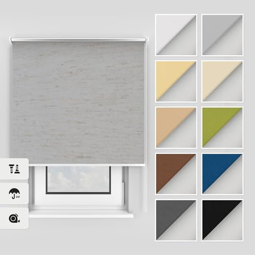 Estika Thermo rollos mit Bohren 140x220 cm Farbe: Graues Flachs, Verdunklungsrollo Deckenmontage und Wandmontage, Thermorollo hitzeschutz, Jalousien Fenster