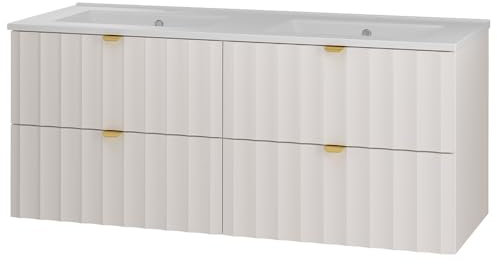 Lomadox Waschbeckenunterschrank inkl. Waschbecken 120 cm breit Waschtischunterschrank Doppelwaschtisch Badezimmerschrank in weiß