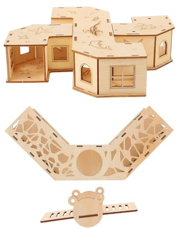 MERRYHAPY Juguete de laberinto de hámster de madera natural con balancín y búnker 8,66 x 8,66 x 1,97 en juguete de entrenamiento para mascotas para ratones hámsters y pequeños roedores