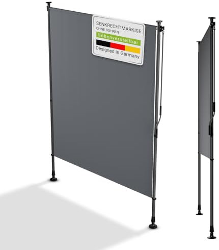 Juskys Tenda Verticale Barbados 150x310 cm - Tenda a pinza estensibile, protezione solare e visiva, resistente alle intemperie e ai raggi UV, idrorepellente - Grigio