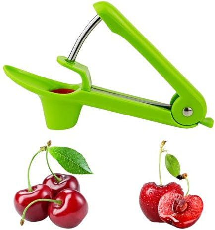 Deshuesador de Cerezas,Acero Inoxidable con Base de Silicona - Ideal para Mermeladas y Repostería -Multifuncional Fácil Limpieza Bonito Uso Seguro,Adecuado para deshuesar cerezas en la cocina (Verde)