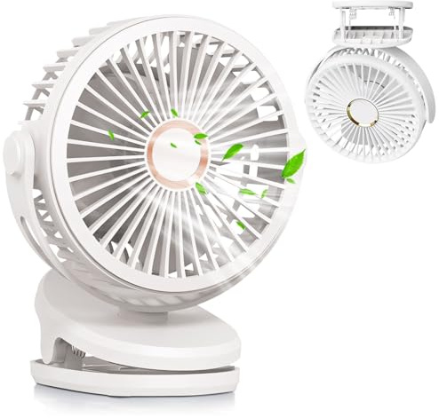 Tragbarer Ventilator zum Anklippen,USB Ventilator 10000mAh,360° Drehung Mini Ventilator Akku,4 Geschwindigkeiten Tischventilator Klein,Clip Ventilator für Desktop,Kinderwagen,Büro,Camping,Auto