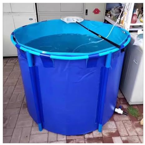 Réservoir d'eau rond en toile pour bassin d'aquarium, piscine hors sol – Doublure en PVC avec cadre, réservoir de maintien pour tortues koi/poissons rouges à vivre (1,2 x 1 m)