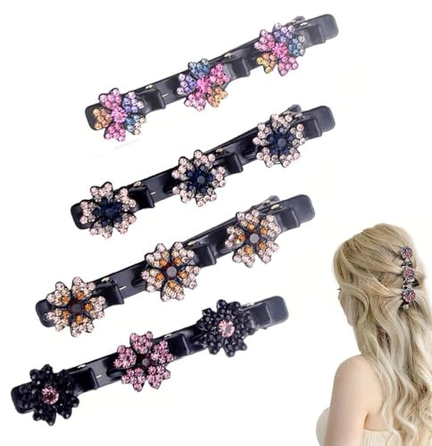 AzureRay Haarschmuck für Damen, 4 Stück Fünfblättriges Kleeblatt mit Kristall, Haarspange für feines Haar, Stilvolle Haarspangen Damen – Alltags & Party Frisuren, Robust & Rutschfest