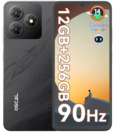 OSCAL Mobile Phones, FLAT 2 Android 15 Phone(2025 Second Generation),Gemini AI 4G Phone,5000mAh, 12(4+8)+256GB/2TB TF Octa Core,90Hz,6.56 HD+ Screen, Dual Sim Unlocked/GPS/Face/Fingerprint ID-Black