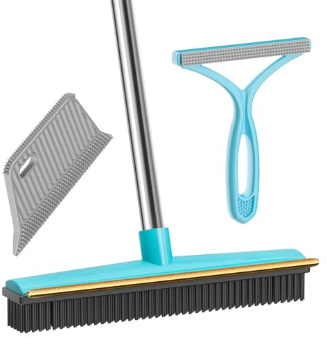 SOCCSO Carpet Rake for Pet Hair Removal (3 Pack),Dog Cat Fur Remover Rubber Broom,Carpet Rake - 60 Long Handle Lint Shaver Cleaner Tools,Scraper Brush for Carpet,Rug,Car Mat,Couch,Pet Bed,Furniture