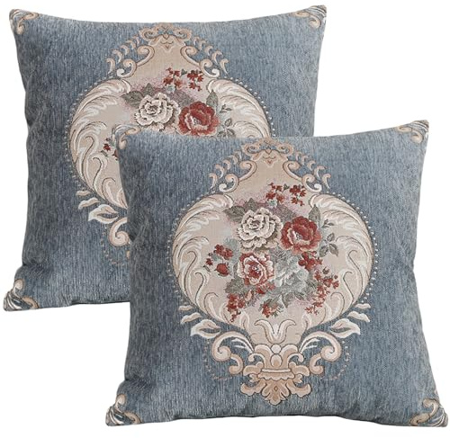 Traziewell Blue Cushions Covers Living Room Accessories Floral Cushion Cover 18x18 Set of 2 for Sofa Bed Throw Pillow Case for Bedroom 218