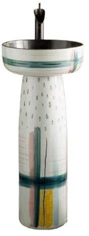 uotmui Pedestal Sink Vanity Courtyard Column-type Ceramic Washbasin Outdoor Floor-standing Washbasin Bathroom Pedestal Sink