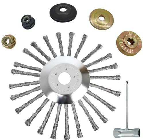 Introti 10 Inch Steel Wire Weed Wheel Brush Cutter Trimmer Head, Rotary Steel Wire Weed Brush Blade with Adapter Kit, Wire Trimmer Blade Remover Tool for Lawn Mower Tray, Weed Eater
