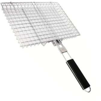 Cestello da cucina professionale in acciaio antiruggine da 32 cm con manico lungo, ideale per grigliare all'aperto e interni, pratico strumento per grigliare barbecue in metallo