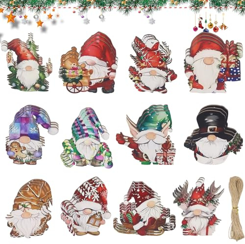 36 stycken julgransprydnader, julhängen tomteset, trä jultomte, julgransprydnad trä, tomte att hänga upp, julgransprydnad (A)