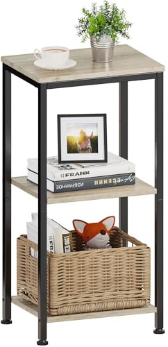Lifenite 3 -Tier End Table, Tall Nightstand for Small Spaces, Tall Side Table with Storage Shelves, Telephone Table, Small Entry Table for Living Room, Bedroom, Sofa Couch, Hallway, Office, Greige