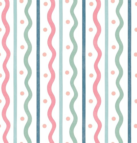 Arthouse Squiggle Stripe Pink Multi Paste The Wall Washable Wallpaper - 10M X 0.5M - Pink Striped Style Premium Wall Paper for Modern Interior Styling Glue Adheisive/Paste the Panel/Wall