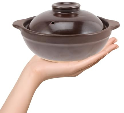 Mipcase Cazuela de Barro Pequeña con Tapa Olla de Gres Resistente al Calor para Cocinar Arroz Caldoso y Sopas Cazuela Tradicional para Estufa y Microondas Utensilio Doméstico y Comercial