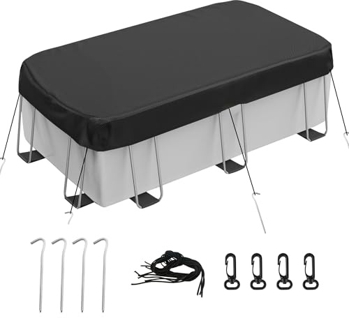 Neuradical 210D Oxford Pool Cover, Black Rectangular Waterproof, Weather Resistant, 200x400cm, Manual Installation, Above Ground Swimming Pool Protection with Mounting Accessories 7x13FT