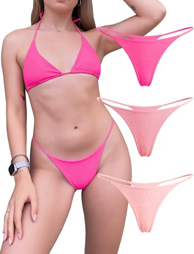 Bomullstrosor för Kvinnor Sexiga Sömlösa Stringtrosor för Kvinnor 3-pack (Mistyrose/Ljusrosa/Knallrosa, Small)