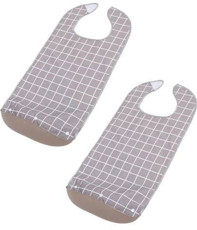 LOLIPPYY Lot de 2 Bavoirs Imperméables pour Adultes Seniors Tabliers Repas avec Récupérateur de Miettes Intégré Protection Vêtements Extra Large en Tissu Imperméable Gris à Carreaux
