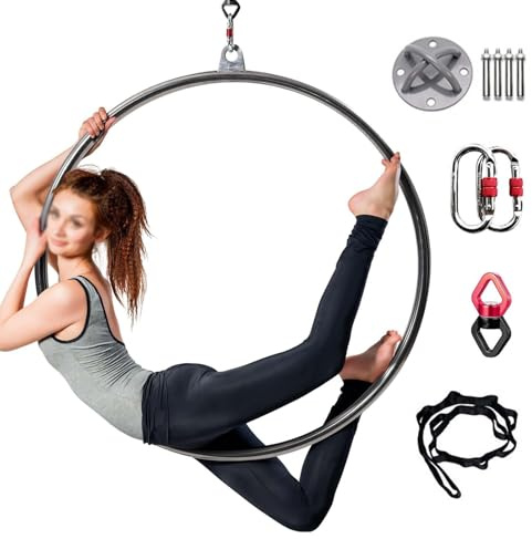 Cerchio aereo per palestra domestica, yoga e fitness acrobatico, set di anelli Lyra in metallo, diametro 80 cm, per prestazioni e allenamento
