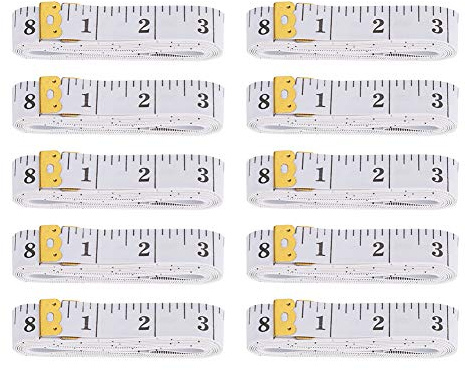 Ruban de tailleur, règle Flexible, mesure du corps, 10 pièces, 2.0x300cm, perte de poids, couture, ruban plat, jaune et (2,0 cm * 300 cm blanc)