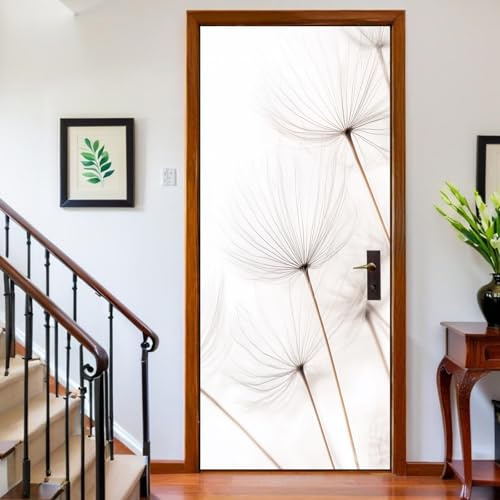 Adesivi per Porte Interne 95 x 215 cm Semi Di Tarassaco 3D Carta da Parati Porta Autoadesiva PVC Impermeabile Bianco Sticker Decorativo Rimovibile per Decorazione Casa