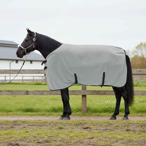 Nqyjm Hästfilt ljusgrå och rosa 75 cm polyester flugfilt häst andas och lätt, hästfilt för träning, stallet och transport utan halsskydd ljusgrå