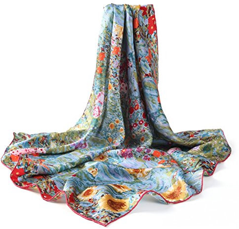 Prettystern Damen 90cm Kunstdrucke Jugendstil Buntes Malerei Seidentuch Gustav Klimt - Bauerngarten mit Sonnenblumen P636