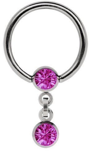 Titan Piercing Ring in mit Kette und 5 mm Stein-Kugeln