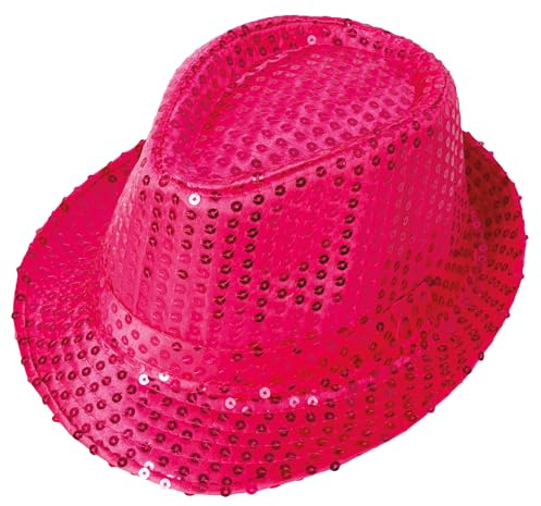 P'TIT CLOWN – 20192 – Borsalino-Hut mit Pailletten – Paillettenhut – Karneval, Festival, Silvester, Mottopartys, Kostümparty, Disco, Pailletten, Hochzeit, JGA – Unisex-Erwachsene – glänzendes Rosa