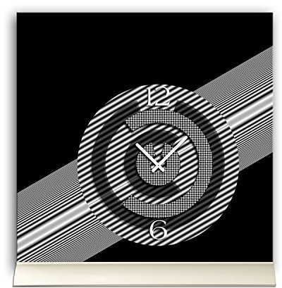 dixtime Tischuhr 30cmx30cm inkl. Alu-Ständer -modernes Design schwarz weiß geräuschloses Quarzuhrwerk -Wanduhr-Standuhr TU5027
