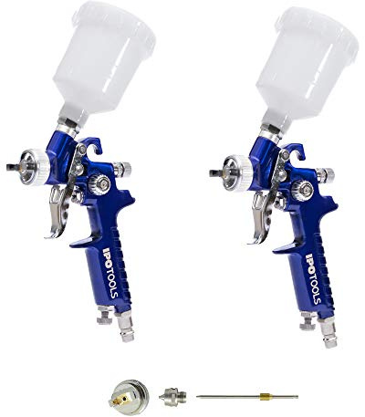 2X IPOTOOLS Mini HVLP Lackierpistole Spritzpistole 0,5 mm & 0,8 mm + 1,0 mm Düse - H2000 Profi Farbsprühsystem Spraypistole mit 125 ml Plastikbecher und Edelstahldüse 0,5 mm 0,8 mm + 1,0 mm Düsensatz