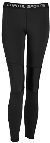 CAPITAL SPORTS Beforce - Pantalones de compresión Deportivos Mujer, Regulan Temperatura Corporal, tecnología Dehydr8, Nivel de compresión Medio, Malla Refuerzo Entrepierna y Rodillas, S, Negro