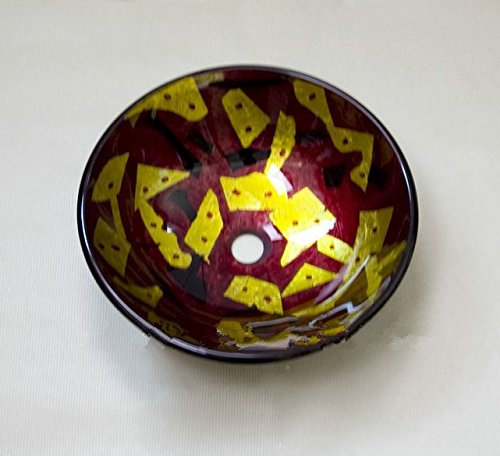 GOWE Round Hand-Painted Artistic Victory Vessel Wash Basin Tempered Glass Sink Bathroom Basin with Brass