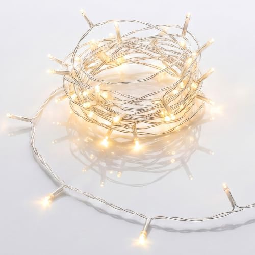 LED Lichterkette warm weiß mit Timer - 5 m Länge mit 50 LED - Weihnachts Beleuchtung für Innen - Indoor Weihnachten Advent Winter Tisch Fenster Deko Batterie betrieben