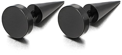 8MM Nero Cerchio Orecchini, Finto Dilatatore Fake Plug, Orecchini da Uomo Donna, Acciaioi, Spillo Riavvitare, 1 coppia