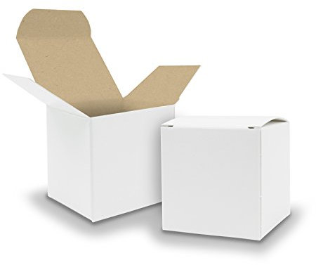 50x itenga Würfelbox KraftKarton 6.5x6.5cm außen weiß innen braun Gastgeschenk Schachtel zum Befüllen (Hochzeit. Adventskalender. Taufe. Geburtstag. Geschenk. Kommunion)