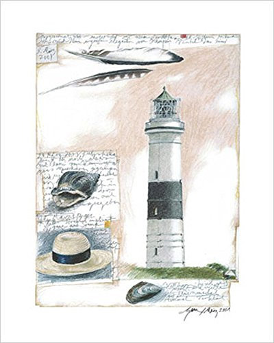 empireposter Gerke, Sabine - Kampen - Kunstdruck Artprint Zeichnung Leuchtturm - Grösse 40x50 cm + 2 St Posterleisten Holz 40,5 cm