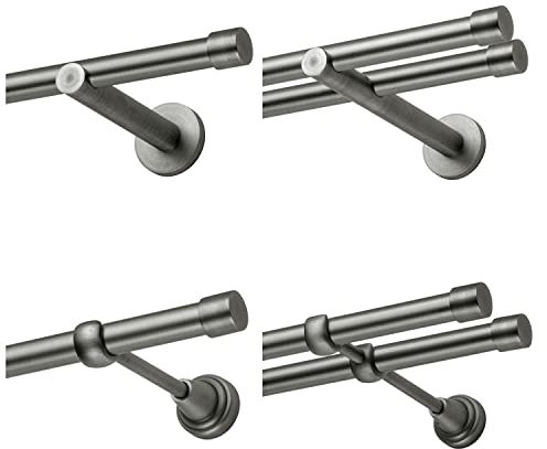 MDEKOR Gardinenstange 160 cm 2-läufig | Vorhangstange für die Wandmontage Silber Grau aus Metall | Gardinenstangenset Ø 19mm | Endkappe
