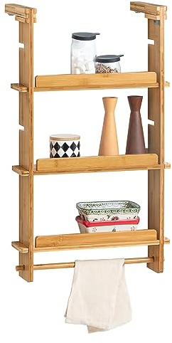 SoBuy KCR03-N Design Hängeregal für Kühlschrank Gewürzregal mit 3 verstellbaren Ablagen Küchenregal aus Bambus Natur BHT ca: 42x73x10cm