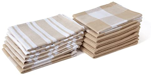 Encasa XO Geschirrtücher, Waffelgewebe Küchentücher 70x45 cm Beige | 100% Baumwolle | Schnell Trocknend & Saugstark | Wiederverwendbar | 12er-Satz