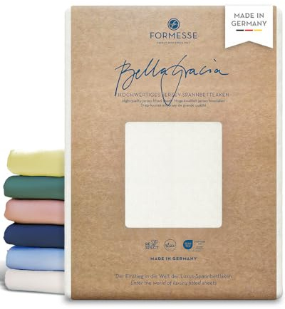 Bella Gracia La Piccola hochwertiges Jersey-Spannbettlaken Topper: weich | FORMESSE Farbe Leinen; 180x190-200cm, bis 12cm; 97% Baumwoll-Kompaktgarn, 3% Elastan; pillingarm, faltenfrei, 60°C