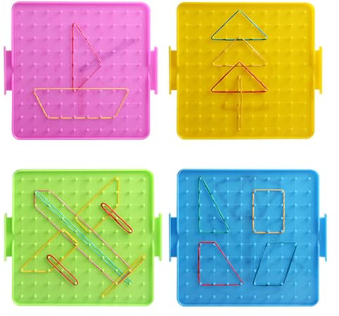 NUOBESTY 4Pcs Nail Board Teaching Aids Set 6.3 Inch Double-Sided Geoboard for Primary Mathematics Learning and Geometry Education Tool for Kids Home and School