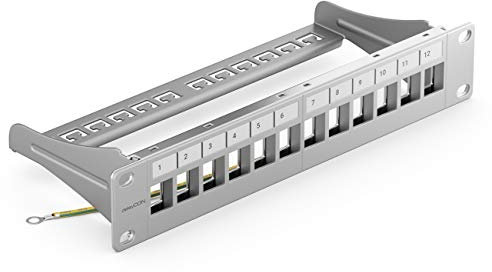 deleyCON 12 Porte Patch Panel Pannello Patch Modulare per Moduli Keystone 1HE (1U) 10 Pollici Montaggio Rack CAT5 CAT6 CAT7 CAT8 Compatibile LAN Rete Grigio