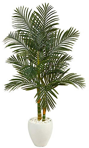 Nearly Natural 5.5ft. Golden Cane Artificial Palm Tree in White Planter