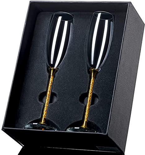 Flute Da Champagne, Set Di 2 Bicchieri Da Champagne Con Bordo Con Scatola Regalo, Flute Da Champagne In Vetro Soffiato A Mano, Calici Di Cristallo Personalizzati, Per Il Compleanno Di Nozze, 6 Oz
