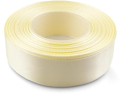 Netuno 1x Satinband Hellgelb 25 mm x 32 m Schleifenband Geschenkband Dekoband Stoffband bunte Satinrolle farbig Bänder zum Basteln für Hochzeit Taufe Geburtstag Weihnachten Ostern Geschenk