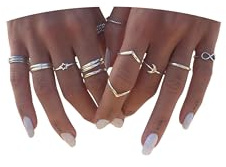 Long tiantian Gold Stackable Rings for Women Non Tarnish Trendy Stacking Rings Sets Vintage Knuckle Rings Stocking Stuffers for Christmas Gifts(Set D)
